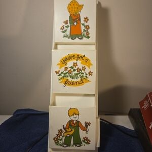 Vintage Plastic Mail And Key Holder Wall Decor  17x5" White